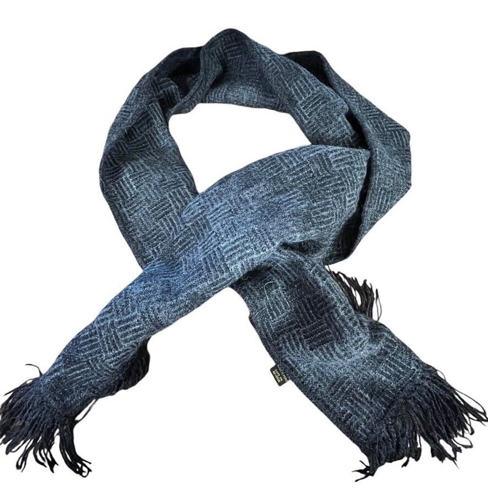 Andean Tradition Alpaca Blend Peru Made Gray Black Warm Winter Scarf Fringe